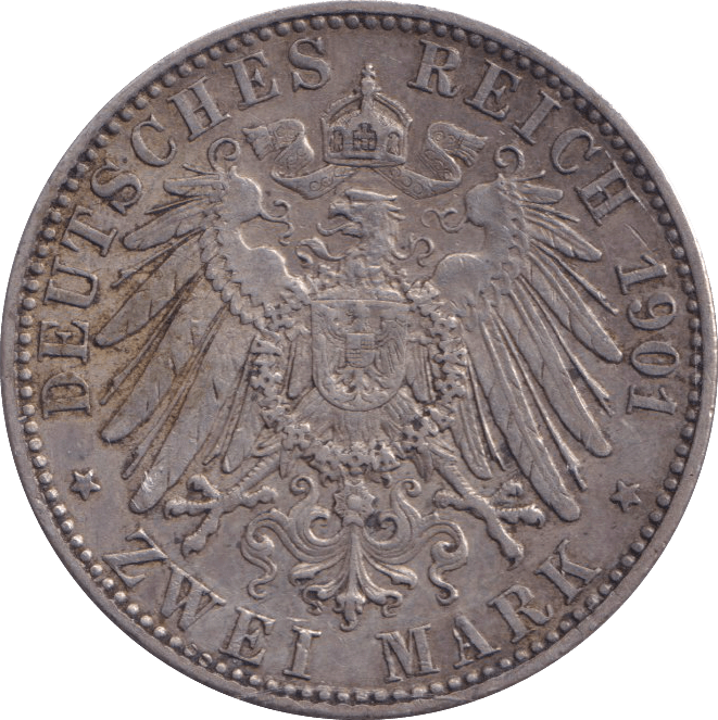 1901 SILVER 2 MARK GERMANY - SILVER WORLD COINS - Cambridgeshire Coins