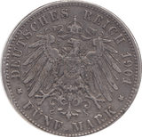 1901 SILVER FIVE MARKS GERMANY - SILVER WORLD COINS - Cambridgeshire Coins