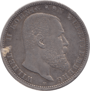 1901 SILVER GERMANY 5 MARK WUERTTEMBERG - SILVER WORLD COINS - Cambridgeshire Coins