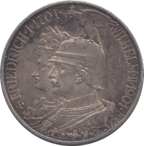1901 SILVER GERMANY PRUSSIA 2 MARK - SILVER WORLD COINS - Cambridgeshire Coins