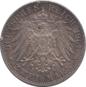 1901 SILVER GERMANY PRUSSIA 2 MARK - SILVER WORLD COINS - Cambridgeshire Coins