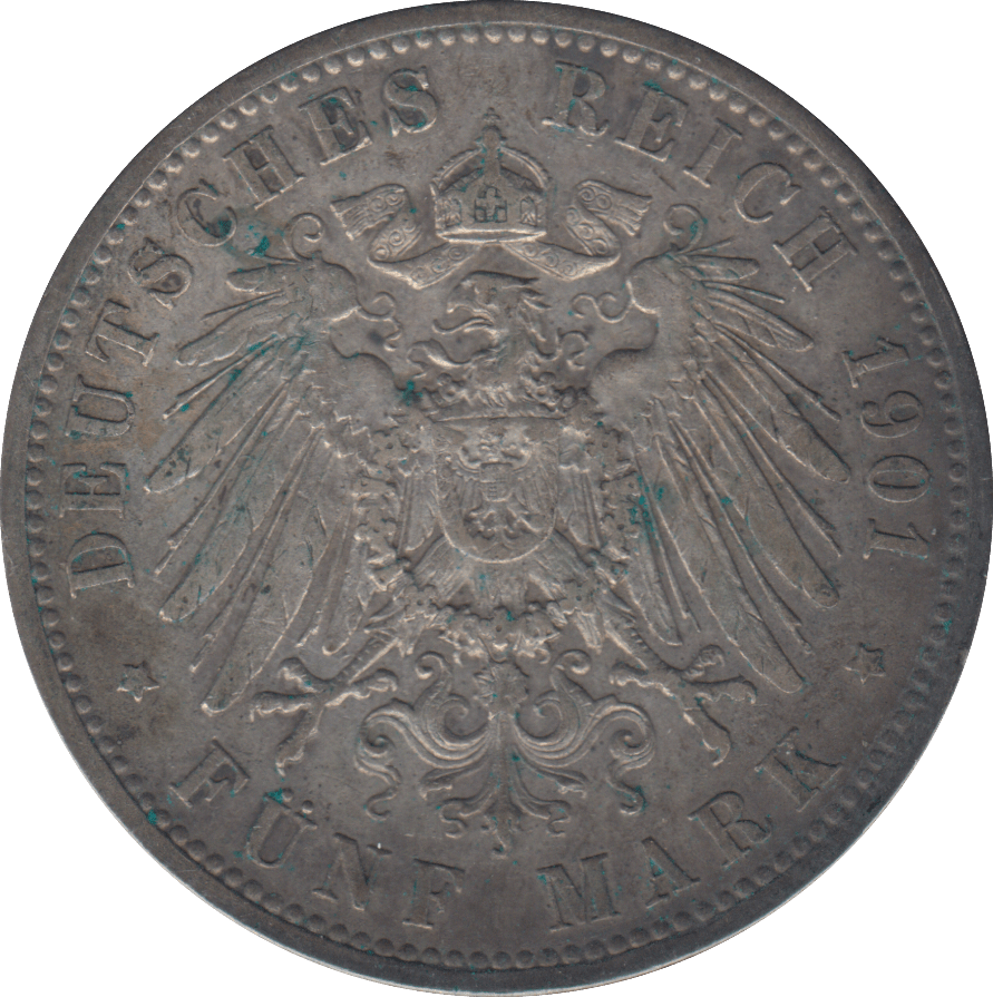 1901 SILVER PRUSSIA 5 MARK - SILVER WORLD COINS - Cambridgeshire Coins