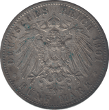 1901 SILVER PRUSSIA 5 MARK - SILVER WORLD COINS - Cambridgeshire Coins