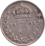 1901 THREEPENCE ( GVF ) - Farthing - Cambridgeshire Coins
