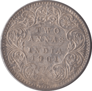 1901 TWO ANNAS INDIA - SILVER WORLD COINS - Cambridgeshire Coins