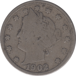 1902 FIVE CENT USA - WORLD COINS - Cambridgeshire Coins