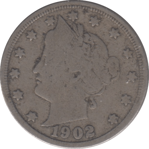 1902 FIVE CENT USA - WORLD COINS - Cambridgeshire Coins
