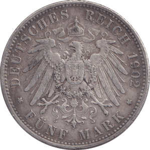1902 FIVE MARK BERLIN A - SILVER WORLD COINS - Cambridgeshire Coins