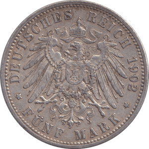 1902 FIVE MARK BERLIN A - SILVER WORLD COINS - Cambridgeshire Coins