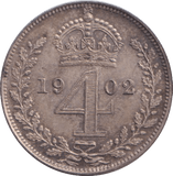 1902 MAUNDY FOURPENCE ( UNC ) 1 - MAUNDY FOURPENCE - Cambridgeshire Coins