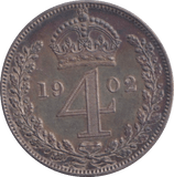 1902 MAUNDY FOURPENCE ( UNC ) - MAUNDY FOURPENCE - Cambridgeshire Coins