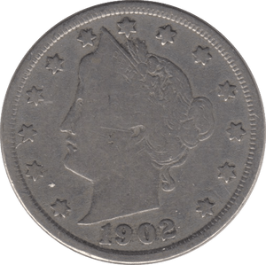 1902 NICKEL FIVE CENTS USA - SILVER WORLD COINS - Cambridgeshire Coins