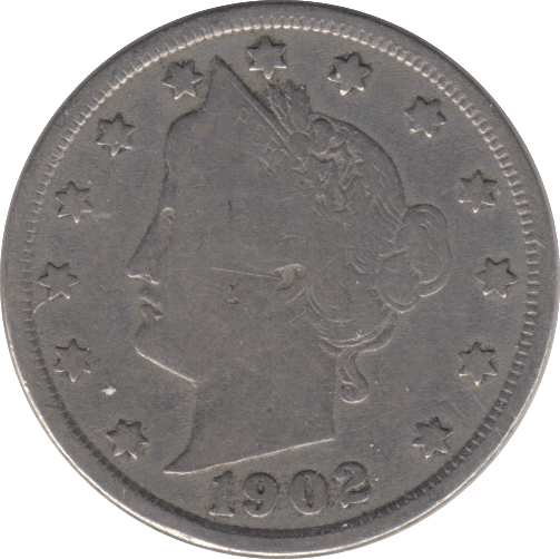 1902 NICKEL FIVE CENTS USA - SILVER WORLD COINS - Cambridgeshire Coins