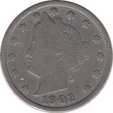 1902 NICKEL FIVE CENTS USA - SILVER WORLD COINS - Cambridgeshire Coins