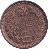 1902 ONE THIRD FARTHING ( EF ) - ONE THIRD FARTHING - Cambridgeshire Coins