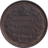 1902 ONE THIRD FARTHING ( EF ) - ONE THIRD FARTHING - Cambridgeshire Coins