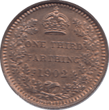 1902 ONE THIRD FARTHING ( UNC ) - ONE THIRD FARTHING - Cambridgeshire Coins
