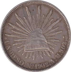 1902 SILVER 1 PESO MEXICO - SILVER WORLD COINS - Cambridgeshire Coins
