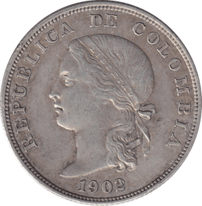 1902 SILVER 50 CENTAVOS COLOMBIA - SILVER WORLD COINS - Cambridgeshire Coins