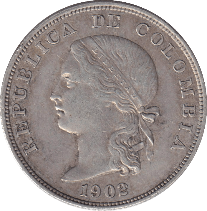 1902 SILVER 50 CENTAVOS COLOMBIA - SILVER WORLD COINS - Cambridgeshire Coins