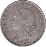 1902 SILVER 50 CENTAVOS COLOMBIA - SILVER WORLD COINS - Cambridgeshire Coins