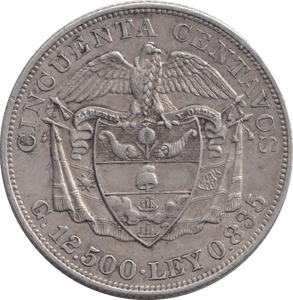 1902 SILVER 50 CENTAVOS COLOMBIA - SILVER WORLD COINS - Cambridgeshire Coins