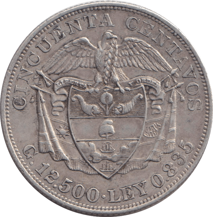 1902 SILVER 50 CENTAVOS COLOMBIA - SILVER WORLD COINS - Cambridgeshire Coins