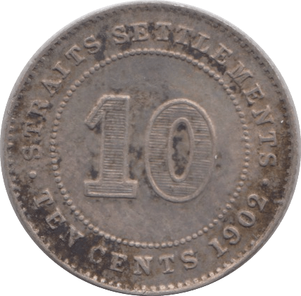 1902 TEN CENTS STRAIT SETTLEMENTS - SILVER WORLD COINS - Cambridgeshire Coins