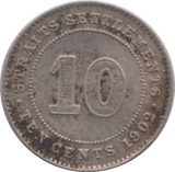 1902 TEN CENTS STRAIT SETTLEMENTS - SILVER WORLD COINS - Cambridgeshire Coins