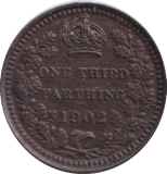 1902 THIRD FARTHING ( AUNC ) - ONE THIRD FARTHING - Cambridgeshire Coins