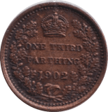 1902 THIRD FARTHING ( VF ) - ONE THIRD FARTHING - Cambridgeshire Coins