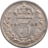 1902 THREE PENCE ( GVF ) - Threepence - Cambridgeshire Coins