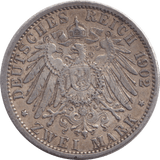 1902 TWO MARK BERLIN - SILVER WORLD COINS - Cambridgeshire Coins