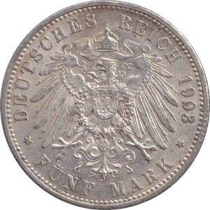 1903 FIVE MARK BERLIN A - SILVER WORLD COINS - Cambridgeshire Coins