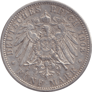 1903 FIVE MARK BERLIN A - SILVER WORLD COINS - Cambridgeshire Coins