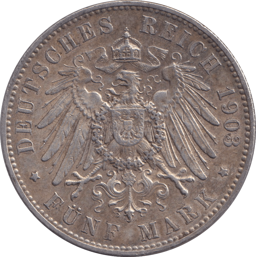 1903 FIVE MARK SAXONY E - SILVER WORLD COINS - Cambridgeshire Coins