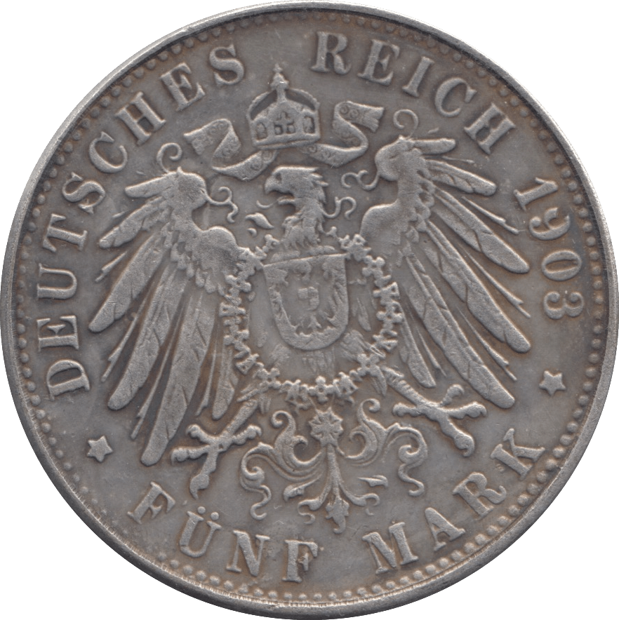 1903 GERMAN STATES SILVER FIVE MARKS - SILVER WORLD COINS - Cambridgeshire Coins