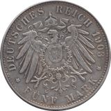 1903 GERMAN STATES SILVER FIVE MARKS - SILVER WORLD COINS - Cambridgeshire Coins