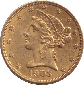 1903 GOLD FIVE DOLLARS USA - Gold World Coins - Cambridgeshire Coins