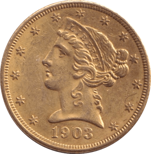1903 GOLD FIVE DOLLARS USA - Gold World Coins - Cambridgeshire Coins
