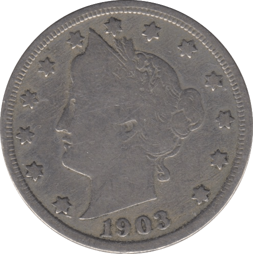 1903 NICKEL FIVE CENTS USA - SILVER WORLD COINS - Cambridgeshire Coins