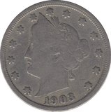 1903 NICKEL FIVE CENTS USA - SILVER WORLD COINS - Cambridgeshire Coins