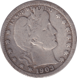1903 SILVER 1/4 DOLLAR USA - SILVER WORLD COINS - Cambridgeshire Coins