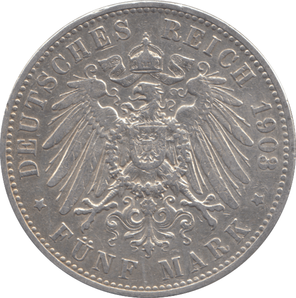 1903 SILVER 5 MARK GERMANY - SILVER WORLD COINS - Cambridgeshire Coins