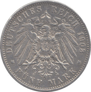1903 SILVER 5 MARK GERMANY - SILVER WORLD COINS - Cambridgeshire Coins