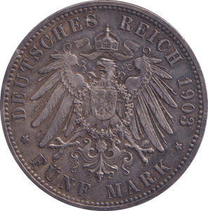 1903 SILVER SAXE WEIMAR EISENACH 5 MARK - SILVER WORLD COINS - Cambridgeshire Coins