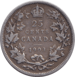 1903 SILVER TWENTY FIVE CENTS CANADA - SILVER WORLD COINS - Cambridgeshire Coins