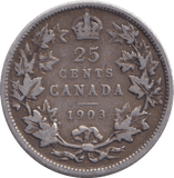 1903 SILVER TWENTY FIVE CENTS CANADA - SILVER WORLD COINS - Cambridgeshire Coins