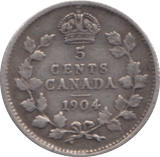 1904 CANADA SILVER 5 CENTS - SILVER WORLD COINS - Cambridgeshire Coins