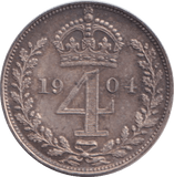 1904 MAUNDY FOURPENCE ( UNC ) 1 - MAUNDY FOURPENCE - Cambridgeshire Coins